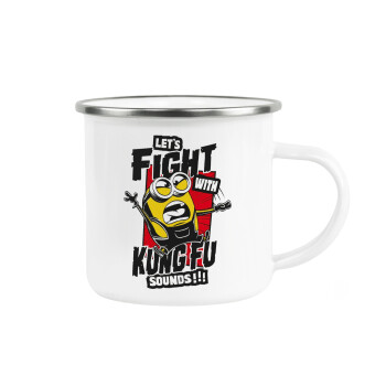 Minions Let's fight with kung fu sounds, Metallic enamel cup white 360ml
