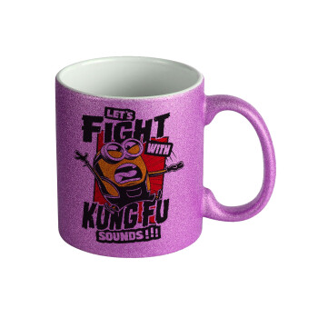 Minions Let's fight with kung fu sounds, Κούπα Μωβ Glitter που γυαλίζει, κεραμική, 330ml
