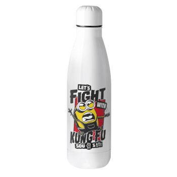 Minions Let's fight with kung fu sounds, Μεταλλικό παγούρι θερμός (Stainless steel), 500ml