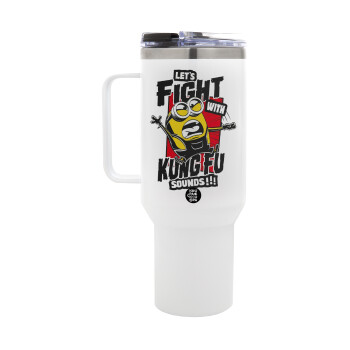 Minions Let's fight with kung fu sounds, Mega Tumbler με καπάκι, διπλού τοιχώματος (θερμό) 1,2L