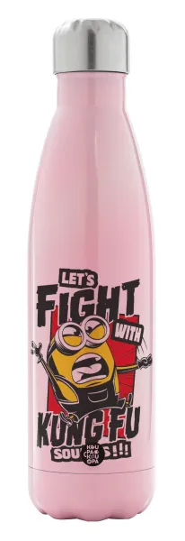 Minions Let's fight with kung fu sounds — Metal mug thermos Pink Iridiscent (Stainless steel), double wall, 500ml