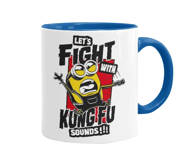 Minions Let's fight with kung fu sounds — Κούπα χρωματιστή μπλε, κεραμική, 330ml