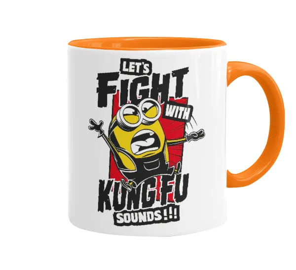 Minions Let's fight with kung fu sounds — Κούπα χρωματιστή πορτοκαλί, κεραμική, 330ml