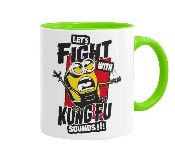 Minions Let's fight with kung fu sounds — Κούπα χρωματιστή βεραμάν, κεραμική, 330ml