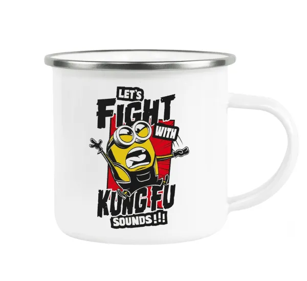 Minions Let's fight with kung fu sounds — Metallic enamel cup white 360ml