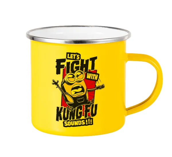 Minions Let's fight with kung fu sounds — Yellow Enamel Metallic Cup 360ml