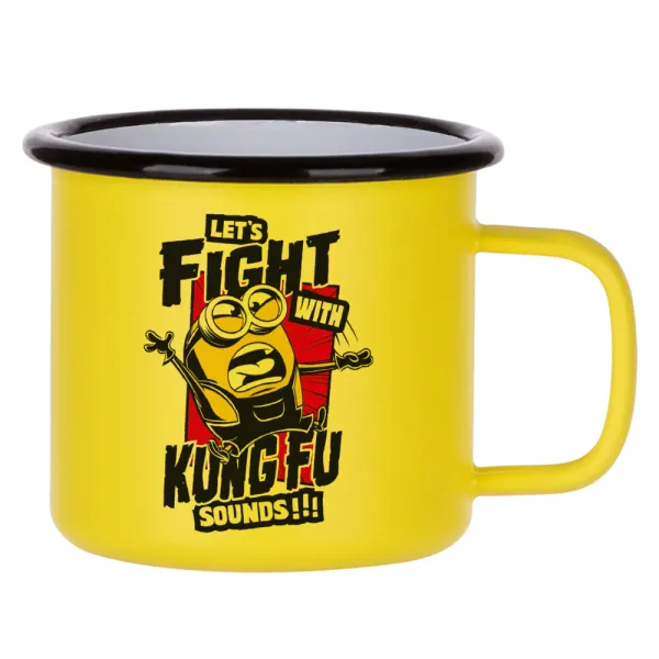 Minions Let's fight with kung fu sounds — Κούπα Μεταλλική εμαγιέ ΜΑΤ Κίτρινη 360ml
