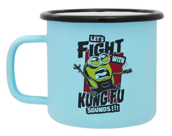 Minions Let's fight with kung fu sounds — Κούπα Μεταλλική εμαγιέ ΜΑΤ σιέλ 360ml