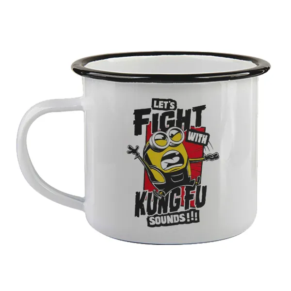 Minions Let's fight with kung fu sounds — Enamel mug with black rim, 360ml