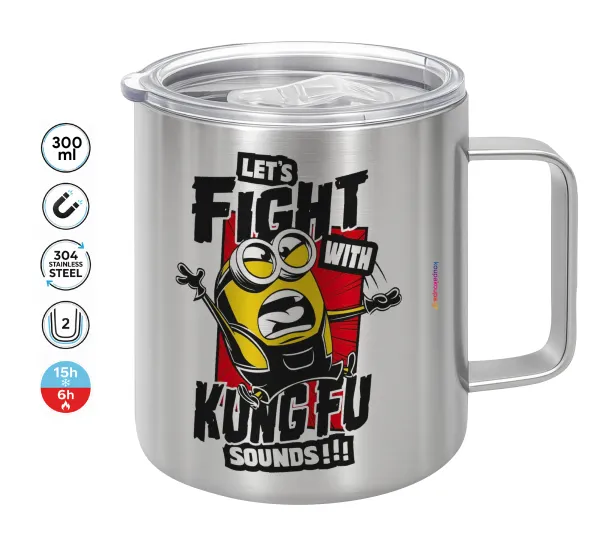 Minions Let's fight with kung fu sounds — Double-walled stainless steel mug 300ml with temperature-retaining lid