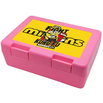 Minions Let's fight with kung fu sounds, Παιδικό δοχείο κολατσιού ΡΟΖ 185x128x65mm (BPA free πλαστικό)