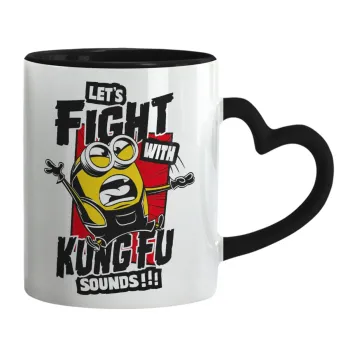 Minions Let's fight with kung fu sounds, Mug heart black handle, ceramic, 330ml