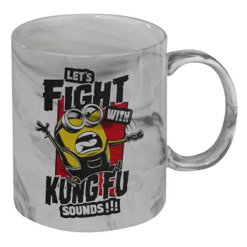 Minions Let's fight with kung fu sounds, Mug ceramic marble style, 330ml