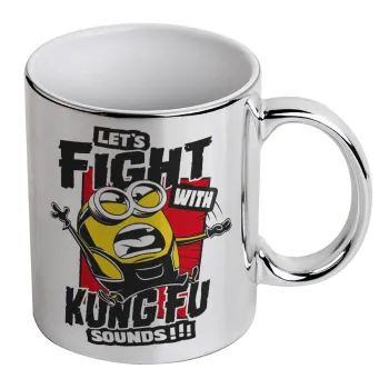 Minions Let's fight with kung fu sounds, Mug ceramic, silver mirror, 330ml