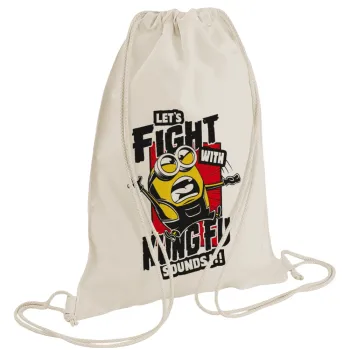 Minions Let's fight with kung fu sounds, Τσάντα πλάτης πουγκί GYMBAG natural (28x40cm)