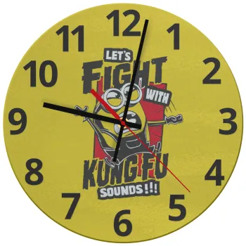 Minions Let's fight with kung fu sounds, Ρολόι τοίχου γυάλινο (30cm)