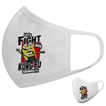 Minions Let's fight with kung fu sounds, Μάσκα υφασμάτινη υψηλής άνεσης παιδική (Δώρο πλαστική θήκη)