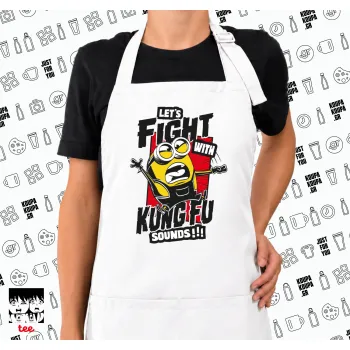 Minions Let's fight with kung fu sounds, Ποδιά μακριά Σεφ ολόσωμη με τσέπες white (ΕΝΗΛΙΚΩΝ)