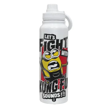 Minions Let's fight with kung fu sounds, Θερμός 1L Ανοξείδωτο με Βάση Κινητού & Διπλά Τοιχώματα