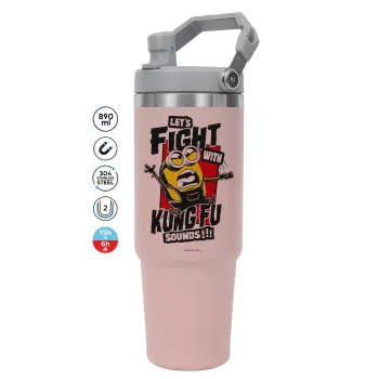 Minions Let's fight with kung fu sounds, ΡΟΖ χρώματος Θερμός Ανοξείδωτο 890ml (30oz) με χερούλι