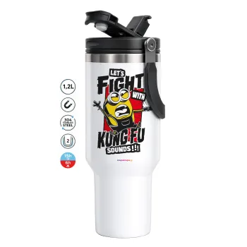 Minions Let's fight with kung fu sounds, Mega Tumbler με καπάκι, διπλού τοιχώματος (θερμό) 1,2L