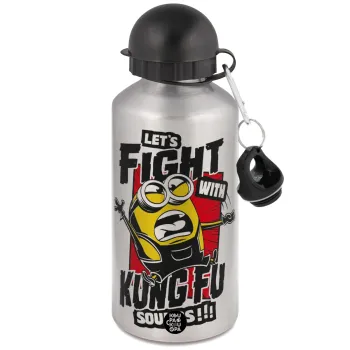 Minions Let's fight with kung fu sounds, Metallic water jug, Silver, aluminum 500ml