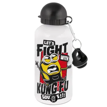 Minions Let's fight with kung fu sounds, Metal water bottle, White, aluminum 500ml