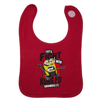 Minions Let's fight with kung fu sounds, Σαλιάρα με Σκρατς Κόκκινη 100% Organic Cotton (0-18 months)