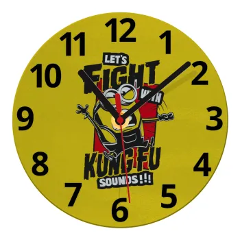 Minions Let's fight with kung fu sounds, Ρολόι τοίχου γυάλινο (20cm)