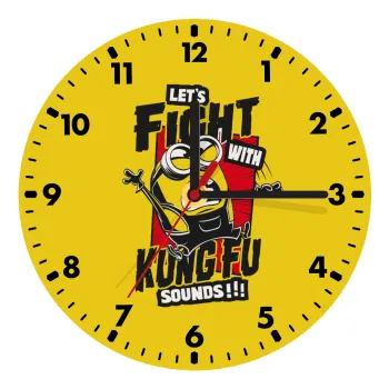 Minions Let's fight with kung fu sounds, Ρολόι τοίχου ξύλινο (20cm)