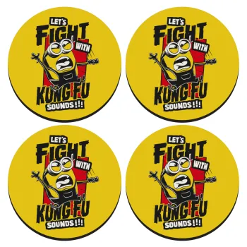 Minions Let's fight with kung fu sounds, SET of 4 round wooden coasters (9cm)