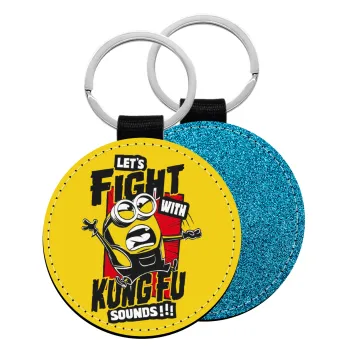 Minions Let's fight with kung fu sounds, Μπρελόκ Δερματίνη, στρογγυλό ΜΠΛΕ (5cm)