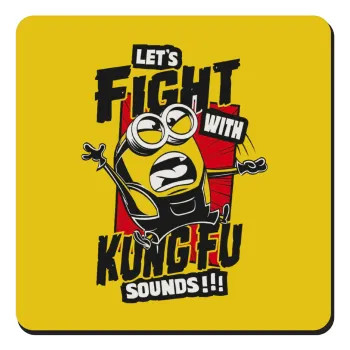 Minions Let's fight with kung fu sounds, Τετράγωνο μαγνητάκι ξύλινο 9x9cm