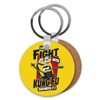 Minions Let's fight with kung fu sounds, Μπρελόκ Ξύλινο στρογγυλό MDF Φ5cm