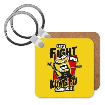 Minions Let's fight with kung fu sounds, Μπρελόκ Ξύλινο τετράγωνο MDF