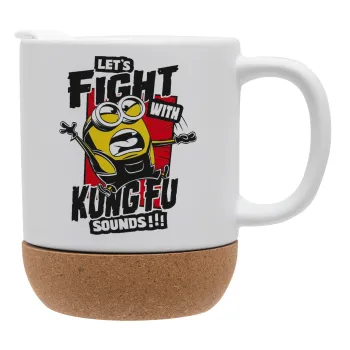 Minions Let's fight with kung fu sounds, Ceramic coffee mug Cork (MAT), 330ml