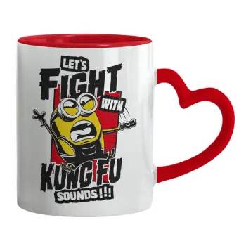 Minions Let's fight with kung fu sounds, Κούπα καρδιά χερούλι κόκκινη, κεραμική, 330ml