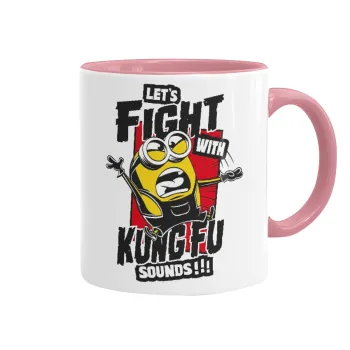 Minions Let's fight with kung fu sounds, Mug colored pink, ceramic, 330ml