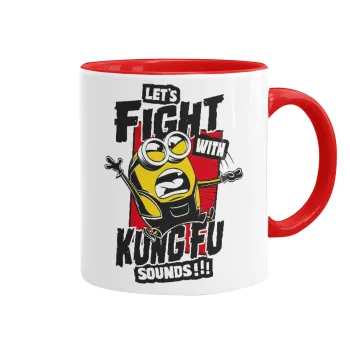 Minions Let's fight with kung fu sounds, Mug colored red, ceramic, 330ml