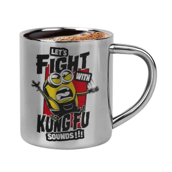 Minions Let's fight with kung fu sounds, Double-wall metal cup for espresso (220ml)
