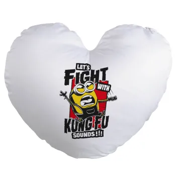 Minions Let's fight with kung fu sounds, Μαξιλάρι καναπέ καρδιά 40x40cm περιέχεται το  γέμισμα