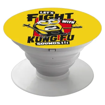 Minions Let's fight with kung fu sounds, Phone Holders Stand  White Hand-held Mobile Phone Holder