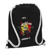 Backpack pouch GYMBAG Black, with pocket (40x48cm) & thick white cords