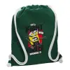 Backpack pouch GYMBAG BOTTLE GREEN, with pocket (40x48cm) & thick white cords