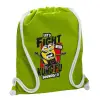 Backpack bag GYMBAG LIME GREEN, with pocket (40x48cm) & thick cords