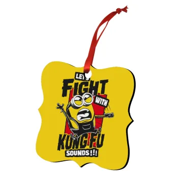 Minions Let's fight with kung fu sounds, Christmas ornament polygon wooden 7.5cm