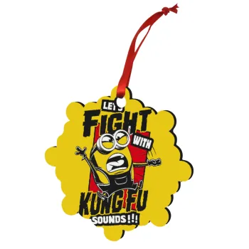 Minions Let's fight with kung fu sounds, Στολίδι Χριστουγεννιάτικο στολίδι snowflake ξύλινο 7.5cm