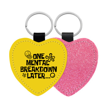 one mental breakdown later bob spongebob, Μπρελόκ PU δερμάτινο glitter καρδιά ΡΟΖ