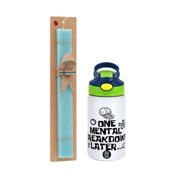 one mental breakdown later bob spongebob, Easter Set, Children's thermal stainless steel bottle with safety straw, green/blue (350ml) & aromatic flat Easter candle (30cm) (TURQUOISE)