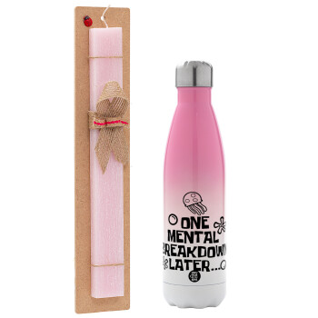 one mental breakdown later bob spongebob, Easter Set, Metallic pink/white (Stainless steel) thermos, double-walled, 500ml & aromatic flat Easter candle (30cm) (PINK)